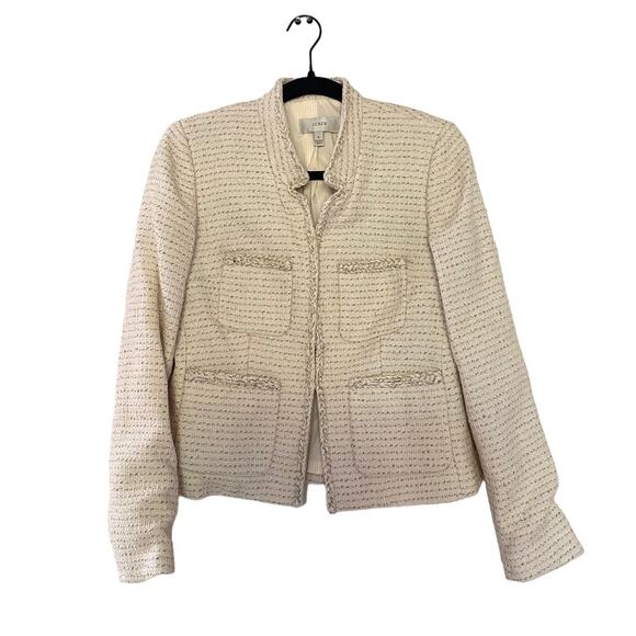 J.Crew Cream/Gold Lurex Metallic Tweed Blazer Jacket Style E5087 sz 6 - Picture 1 of 7